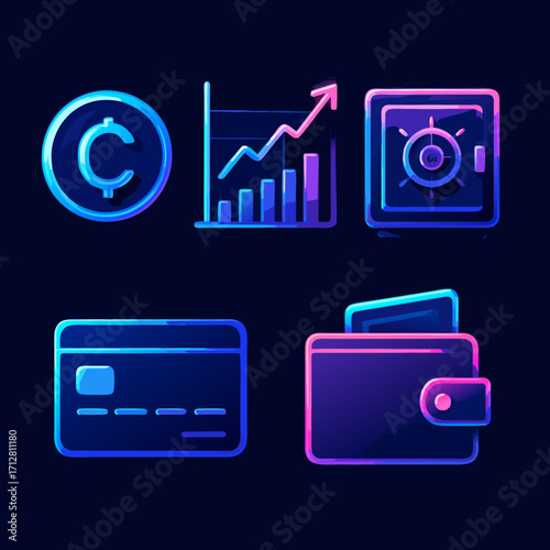 Finance Icons Investment, Banking, and Payment Symbols