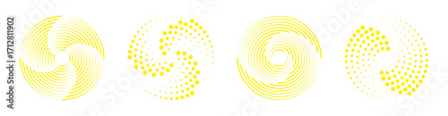 Futuristic tech spirals and circular patterns twist with dynamic lines and halftone dots
