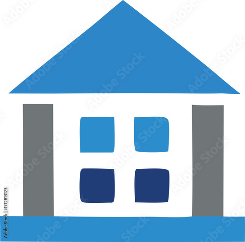 Modern blue house icon simple geometric design for real estate property services and housing concepts
