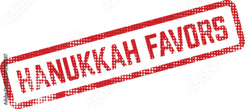 A red rectangular stamp announces Hanukkah favors with a dotted pattern