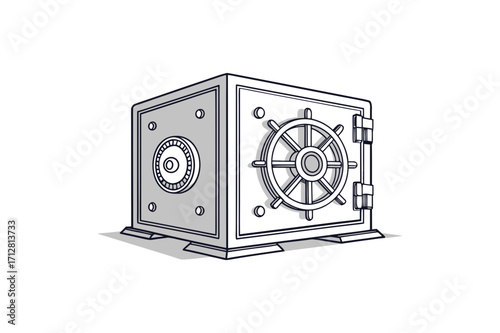 Isometric illustration of a vintage safe with a wheel lock