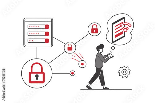 Person interacting with digital security network and data