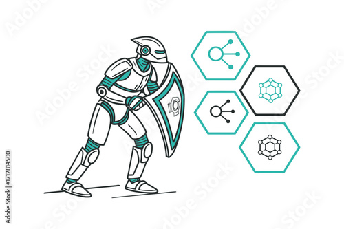 Robot defending with shield against network threats