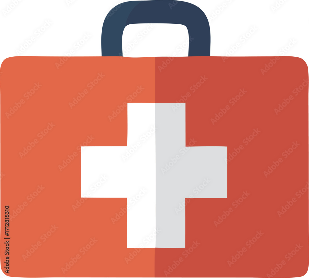 Obraz premium Red first aid kit medical emergency care box symbol icon with white cross for healthcare safety and assistance