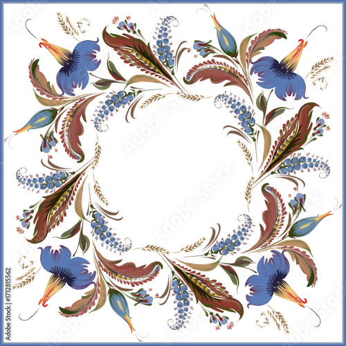 Vector floral pattern for Invitation, Greeting card, scarf. Fantasy flowers, leaves on a white background