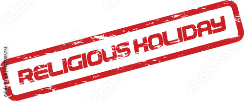 A red grunge stamp announces Religious Holiday in bold lettering
