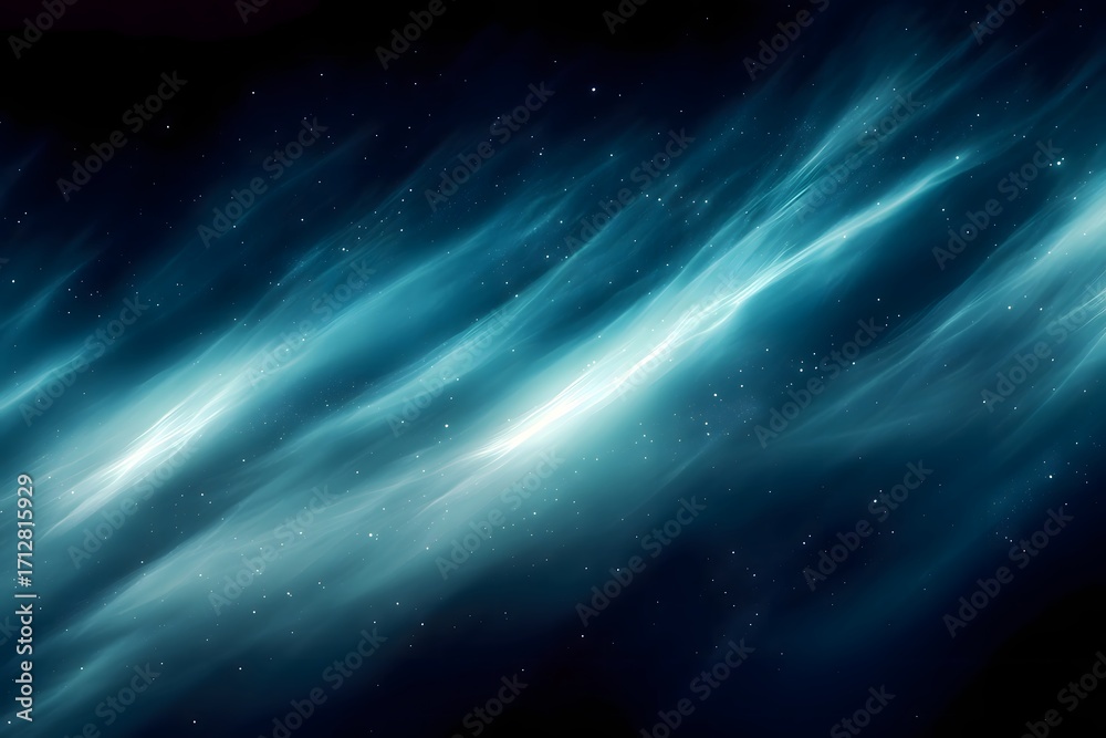 Fototapeta premium A cosmic view of blue and white nebula clouds with scattered stars in a dark space scene