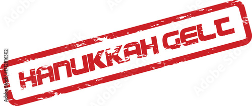 A red rectangular stamp proclaims Hanukkah gelt, conveying a festive and joyful message