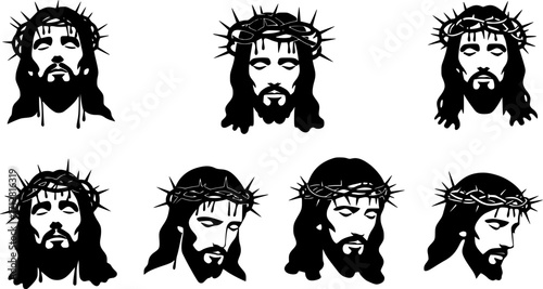 silhouette of jesus face wearing crown of thorns on his head.
