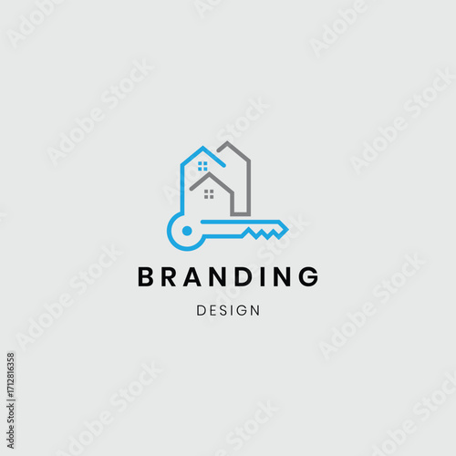 A logo showing a house with buildings, symbolizing real estate, construction, and property development. Suitable for architecture firms, real estate agencies, home builders, and construction businesse
