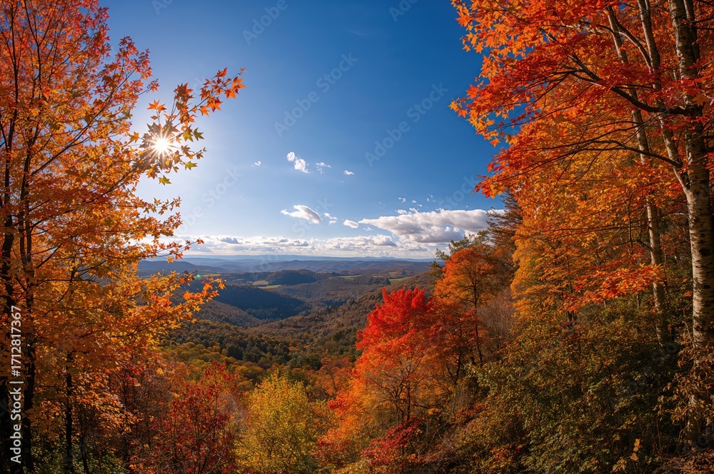 Fototapeta premium Wide view of vibrant trees under a bright sunny sky