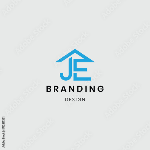 A logo combining a house and flat buildings with the initials “JE”, symbolizing real estate, property development, and modern living. Perfect for real estate agencies, housing projects, apartment comp