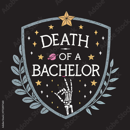 Death of a Bachelor Party Badge with Skeleton Hand and Stars