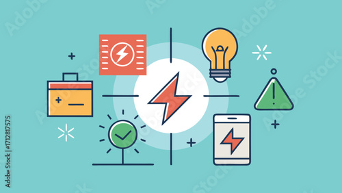 Energy and Power Icons Representing Electricity Battery and Charging Technology