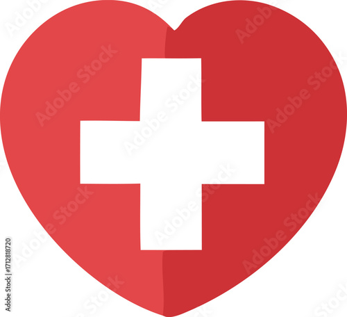 Red heart medical cross symbol health care assistance emergency aid symbol for love and wellness concepts