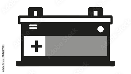 Car Battery Icon Illustration in Black and White Simple Automotive Part