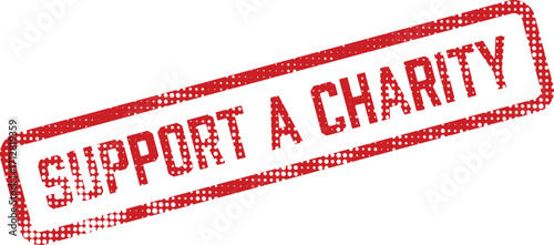 A red rubber stamp declares Support a Charity in a bold, diagonal composition