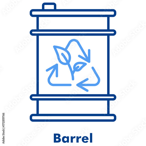 Barrel Two Tone Line Color Vector Icon. Useful for oil industry, hazardous waste, chemical storage, and recycling topics.