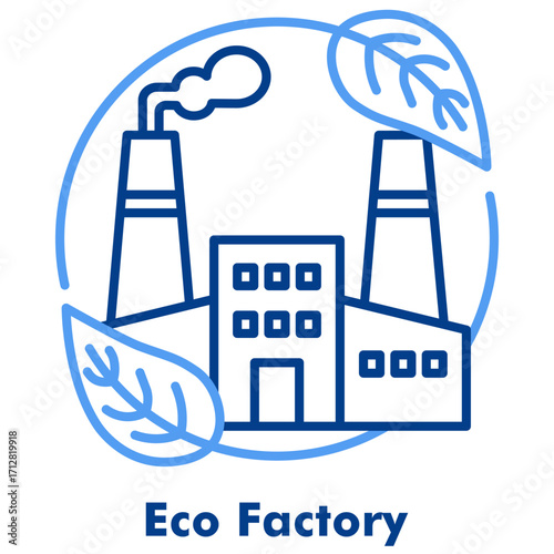 Eco Factory Two Tone Line Color Vector Icon. Useful for green industry, sustainable production, renewable energy, and clean technology.