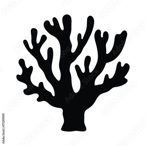 Black coral reef vector illustration, marine life silhouette, ocean ecosystem design element, sea