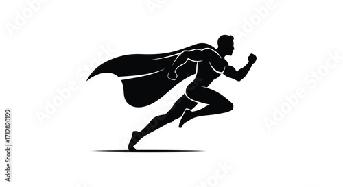 Dynamic superhero in action pose swiftly running forward silhouette