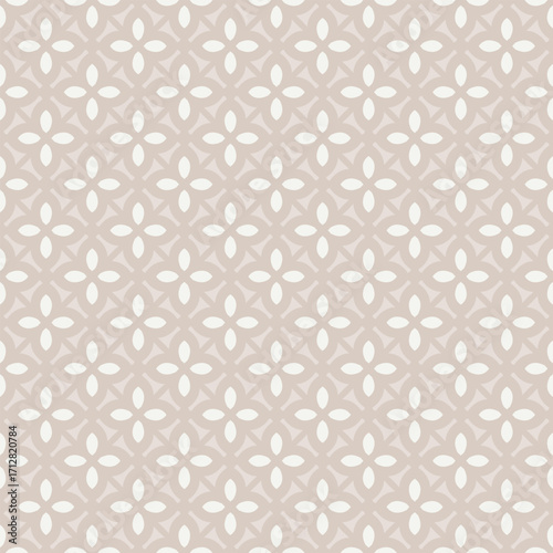 Elegant ornamental seamless vector background with repeating floral elements and geometric shapes, vintage decorative wallpaper design, beige color.