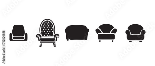 Sofa set icon, couch, furniture icon isolated, armchair chair furniture icon, various style furniture silhouettes, modern chair, arm chair icon, Sofa logo, vector illustration EPS 10.