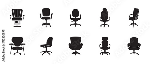 Office chair icon, swivel chair icon set , various ergonomic designs collection of black office chair  set, office chair silhouette , vector illustration EPS 10.