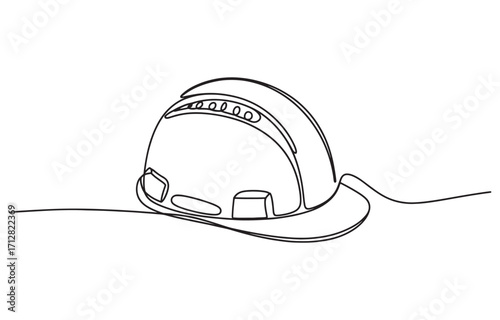 Simple line drawing of a hard hat offering protection and safety for construction workers vector