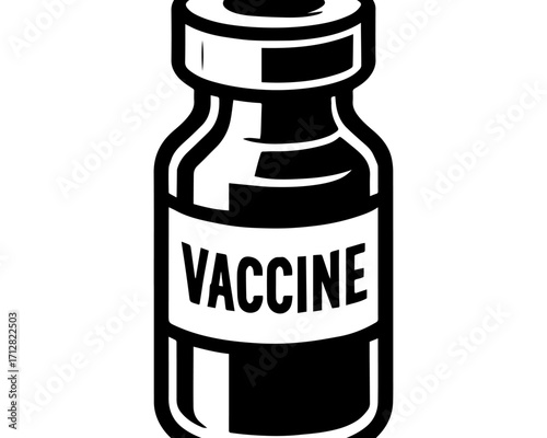 Minimalist Vaccine Vial Icon – Medical Immunization Packaging with Bold Label