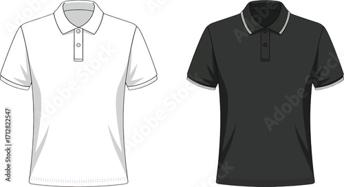 White and Black Polo Shirts Side by Side on White Background t-shirt clothing