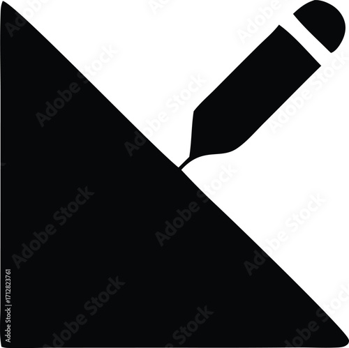 Simple geometric icon of a pencil writing on a triangular shape for creative design and education concepts