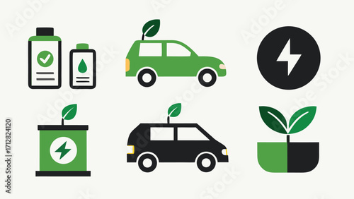 Eco Friendly Vehicles and Energy Icons Set