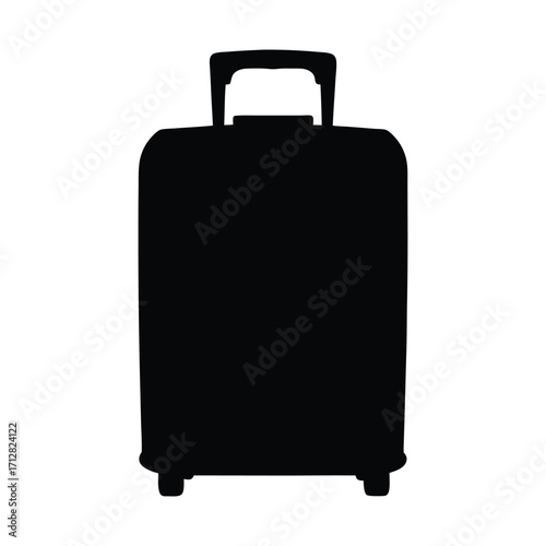 Black travel suitcase silhouette for vacation trip luggage baggage and wheeled carry on bag design