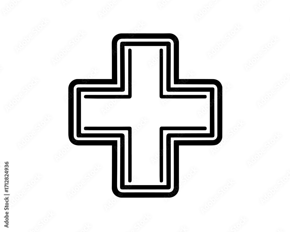 Minimalist Layered Cross Icon – Black and White Line Drawing with Nested Symmetrical Outlines Minimalist Layered Cross Icon – Black and White Line Drawing with Nested Symmetrical Outlines