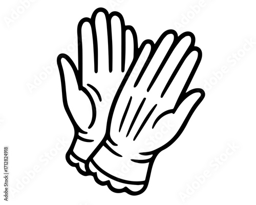 Minimalist Gloves Icon – Black and White Line Drawing of Protective Handwear with Scalloped Cuffs