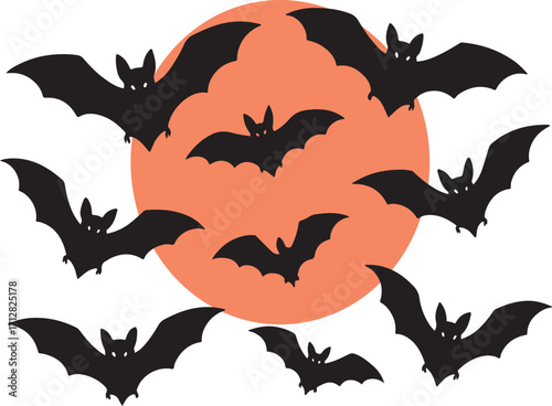 Spooky halloween bats swarming a large orange moon for spooky night decorations vector