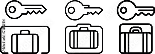 Hotel room keys and baggage icons representing accommodation and travel services