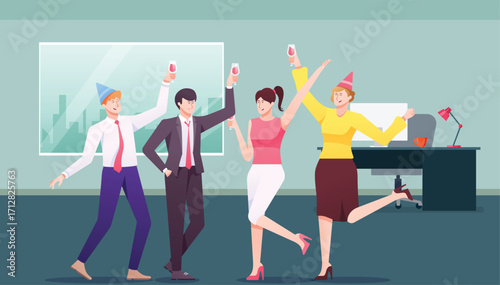 Business Team Office Party Celebration – Happy Employees Having Fun at Work