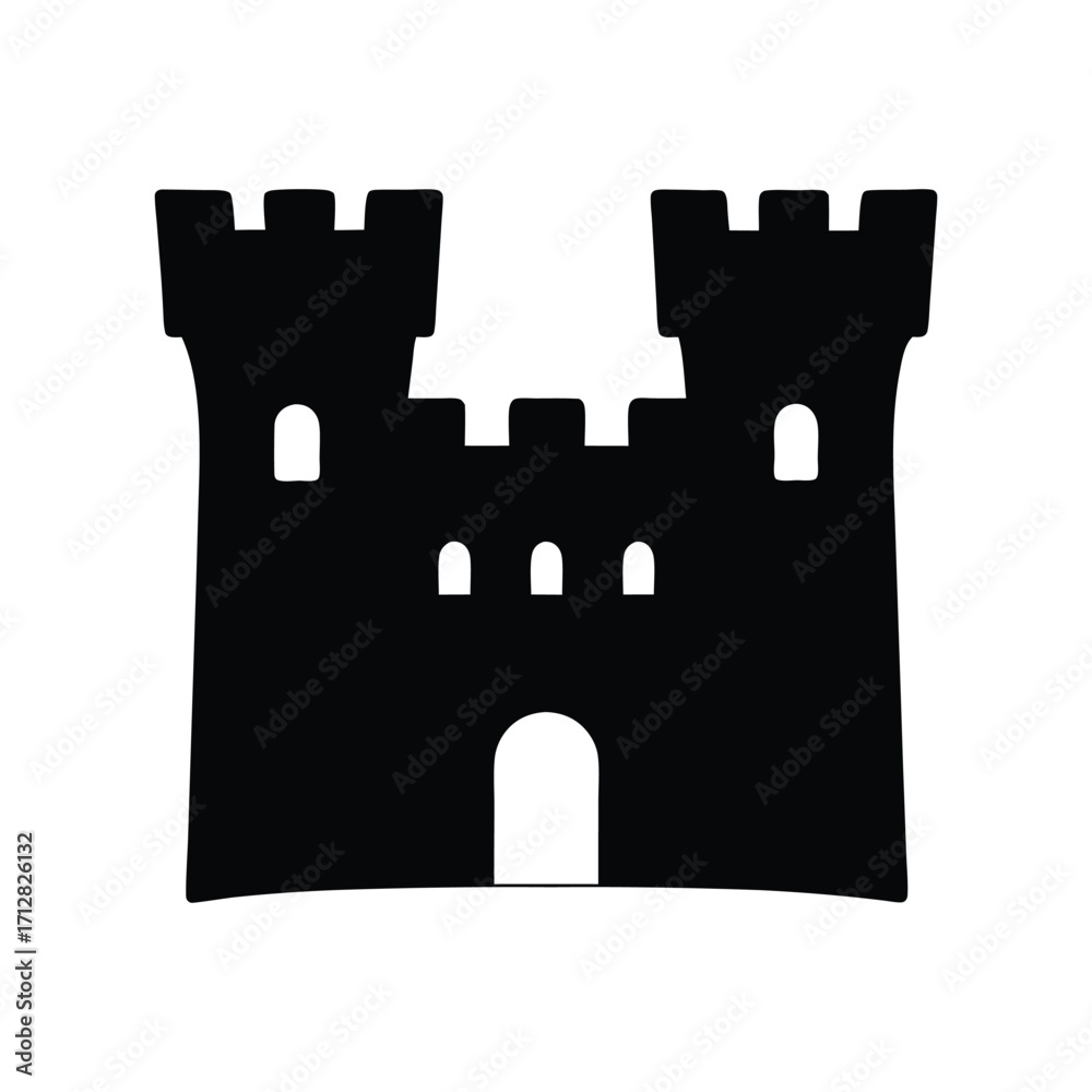 Obraz premium Vector illustration of a black castle silhouette for medieval fantasy game design and history books