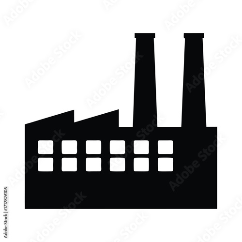 Factory building icon industrial plant silhouette manufacturing structure production site design vector