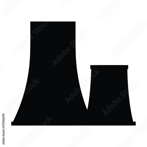 Nuclear power plant silhouette vector illustration energy generation facility reactor cooling towers design