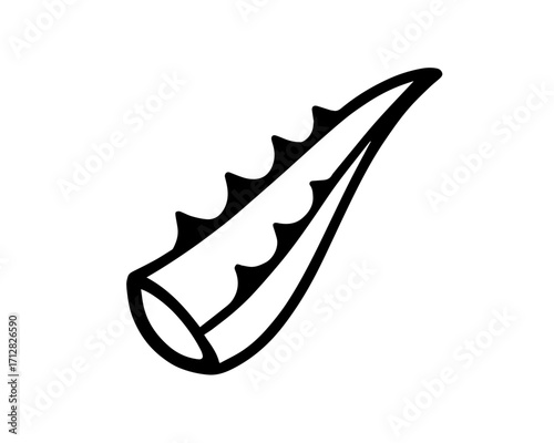 Minimalist Aloe Vera Leaf – Black and White Botanical Line Drawing with Serrated Edge and Split Interior