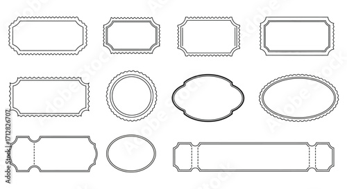 Various black and white frame shapes arranged in a grid pattern