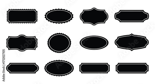 Collection of various black frames and labels decorative design elements