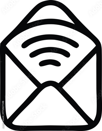 Open envelope with wi-fi symbol inside representing digital communication and wireless email delivery concept