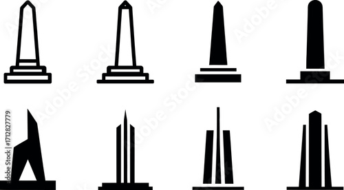 Set of Monument and Memorial Vector Silhouette Illustrations for Design