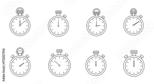 Collection of simple black and white stopwatch icons in a grid layout