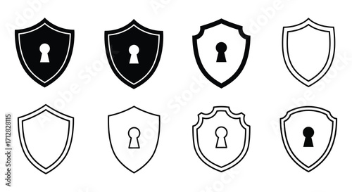 A collection of shield icons with keyholes in varying styles shown