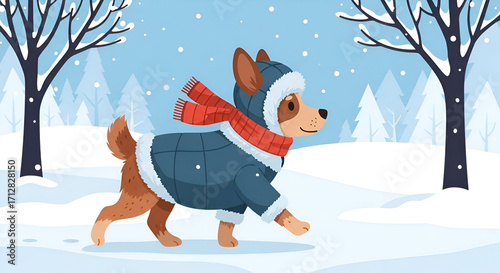 dog in winter forest